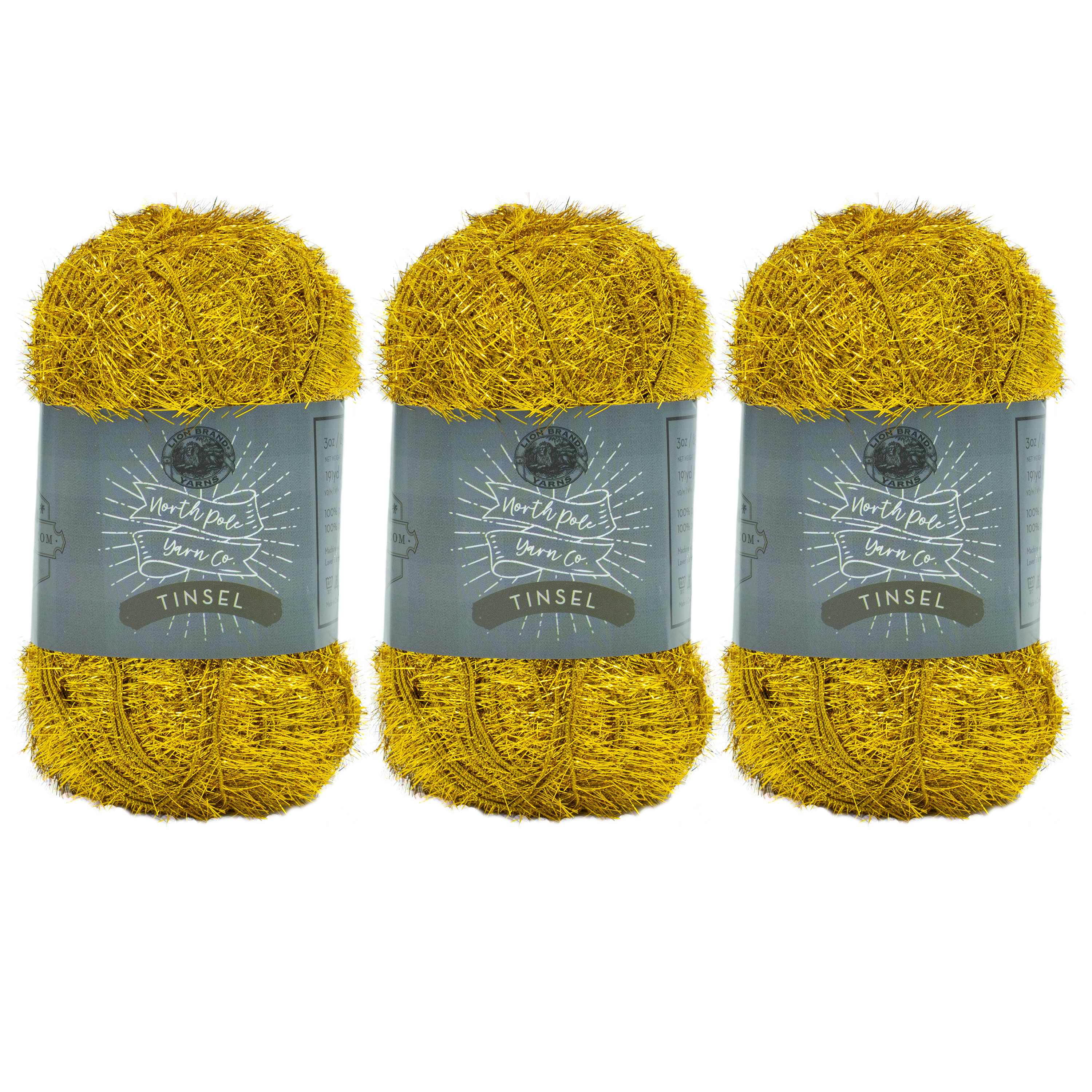 Lion Brand Yarn Tinsel Gold Medium Polyester Gold Yarn 3 Pack